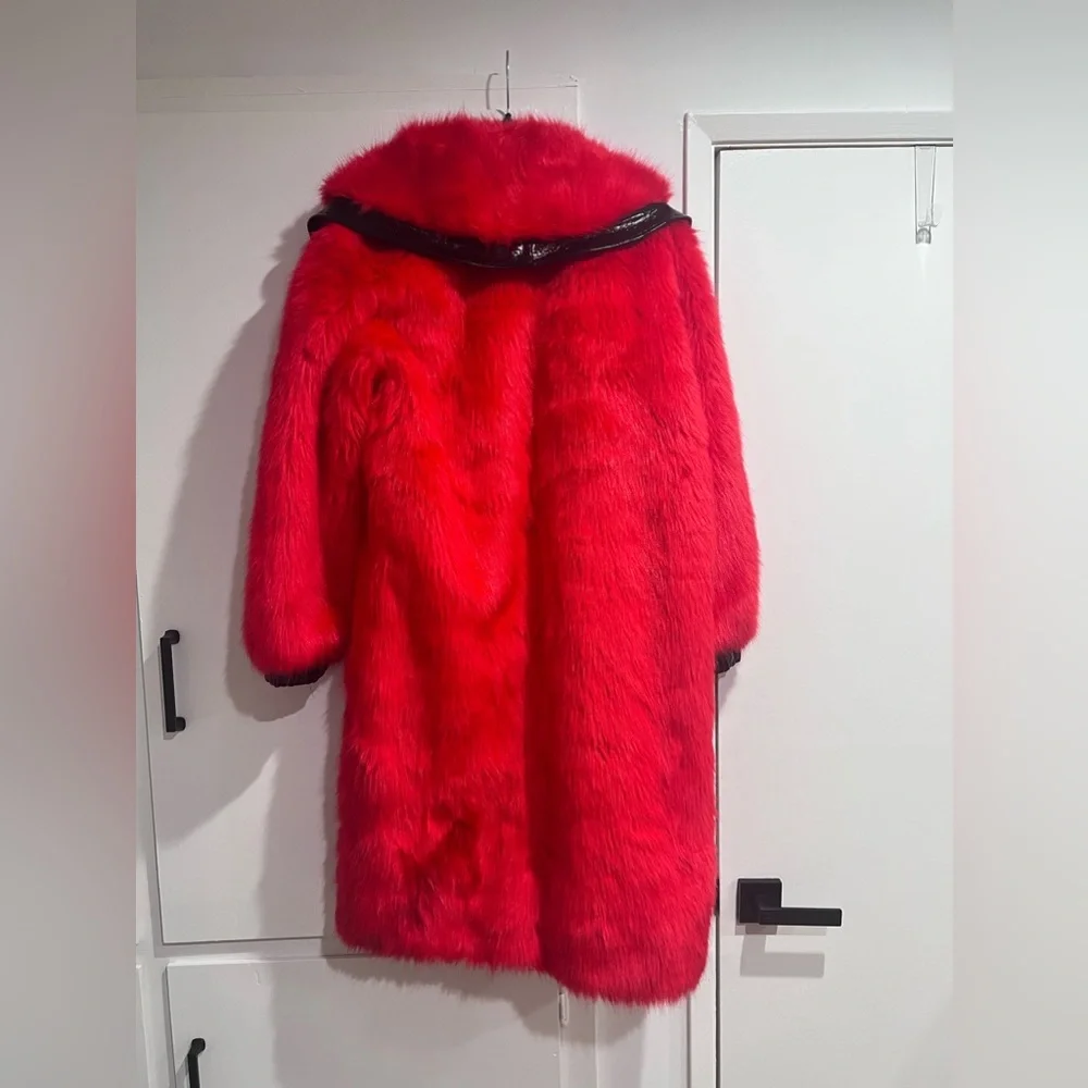 I.AM.GIA Red Faux Fur Coat with Black Trim - Picture 3 of 4